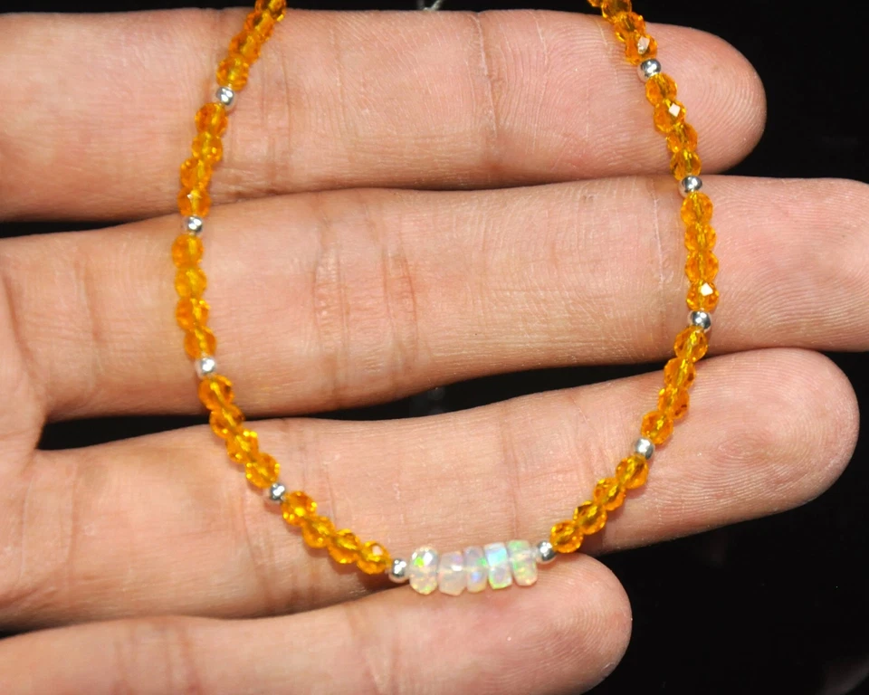 Ethiopian Opal and Citrine Beaded Bracelet with Sterling Silver Clasp - Image 3 of 4