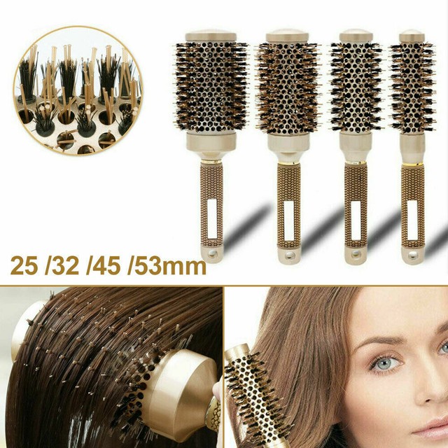 Vintage Avon Round Bristle Hair Brush Yellow Barrel Styling Tool With