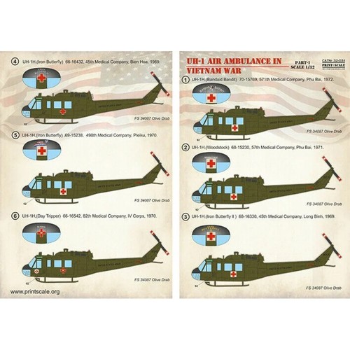 Print Scale 32-031 Decal 1:32 UH-1 Air Ambulance Vietnam War+Technical Stencils - Picture 10 of 24