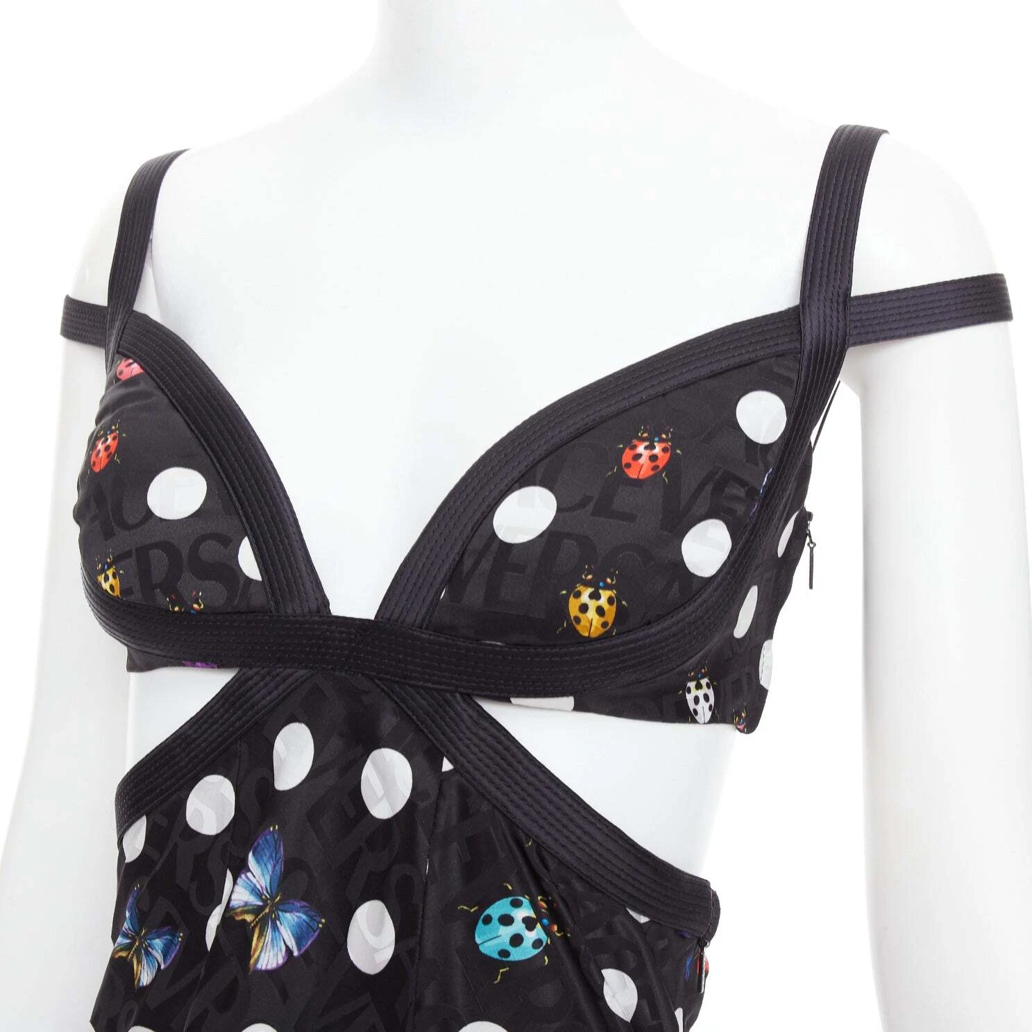 Abito VERSACE Dua Lipa 2023 La Vacanza Runway nero farfalla imbracatura IT38 XS