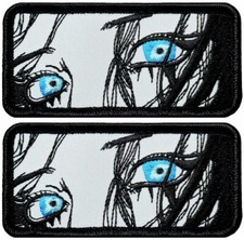 Blue Eyed Cute Anime Manga Girl Embroidered Patch - 2PC HOOK BACKING 3.5"x1.5"