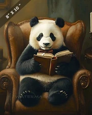 Adorable Panda with Bow Tie Reading Book - 8x10 Matte Print