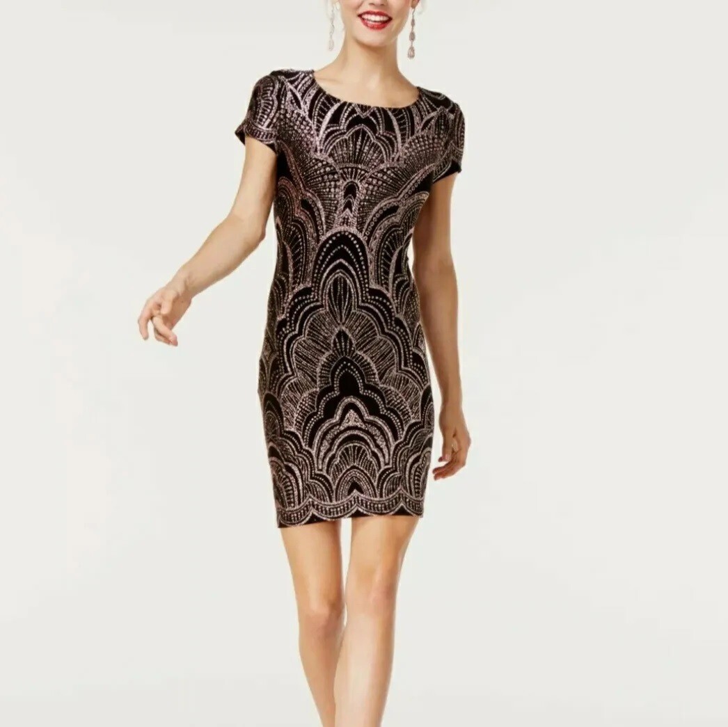 Jump Apparel Junior Women XXS Black Bronze Glitter Sheath Mini Dress NWT  CZ50 | eBay