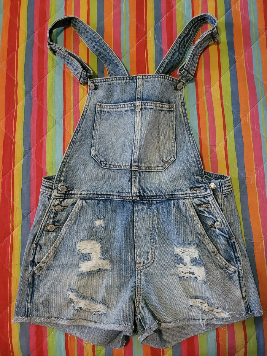 Salopette corta di jeans Pull Bear tg. M in cotone denim lavaggio chiaro