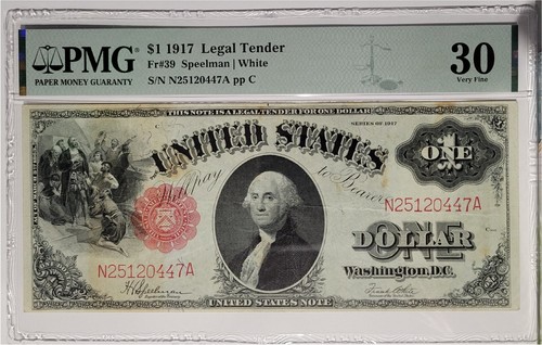 1917 $1 Legal Tender, Fr#39 Speelman-White PMG 30 Very Fine