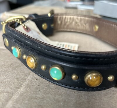 Large Dog Leather California Collar Co Green Bling Rhinestone