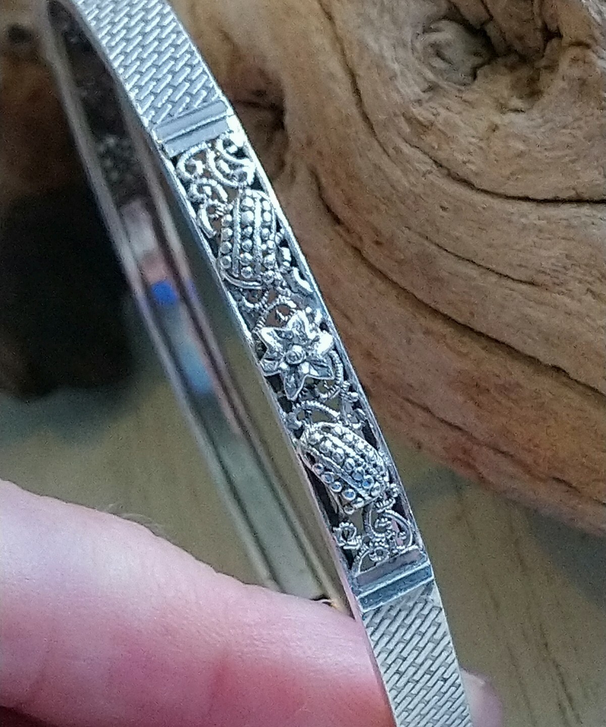 Stunning Solid Silver Bangle Organic Flower Bud D… - image 3