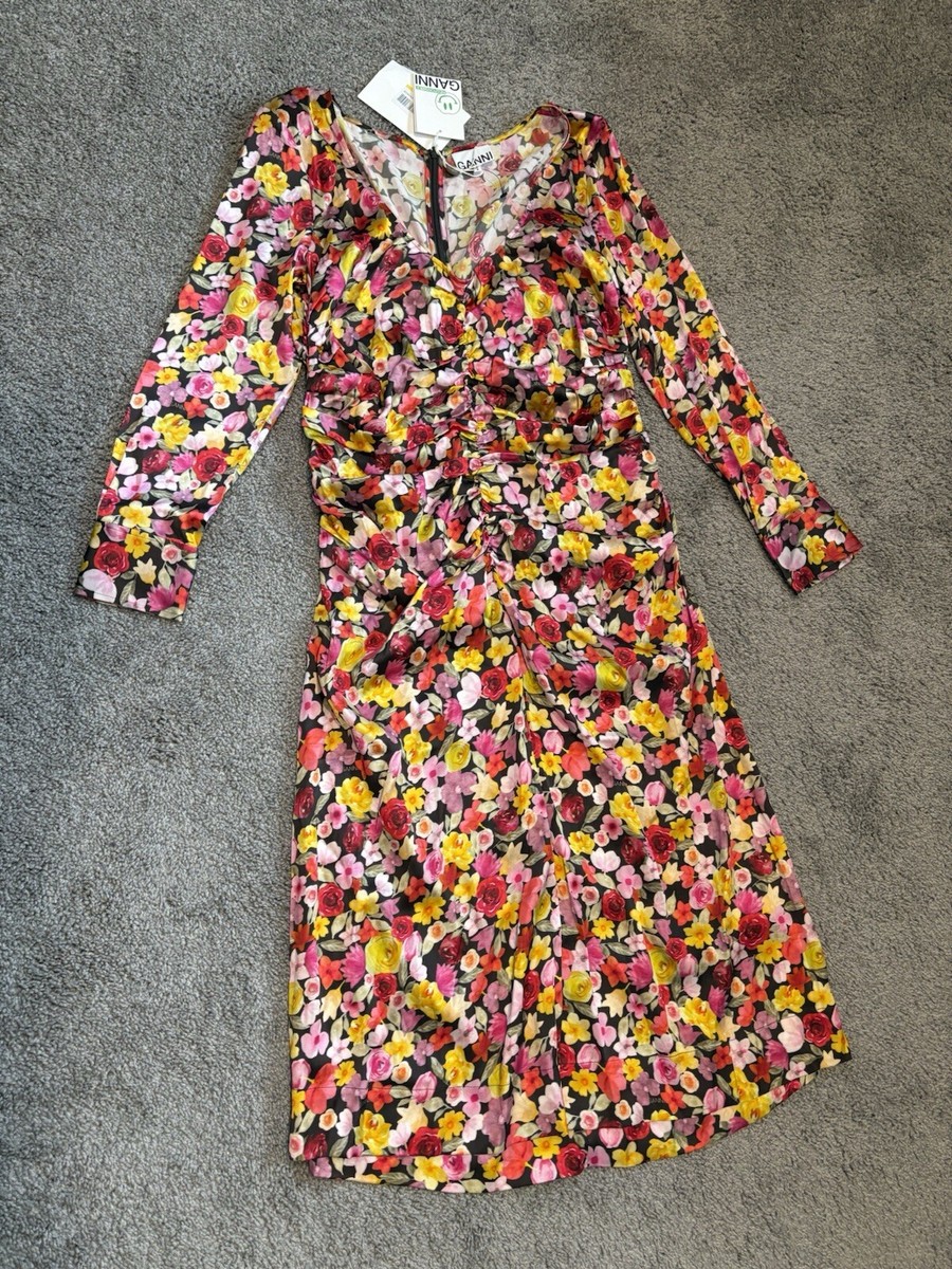 ganni floral-print linen and silk-blend midi dress Knotted cutout floral-print silk-blend satin midi dress - baby pink