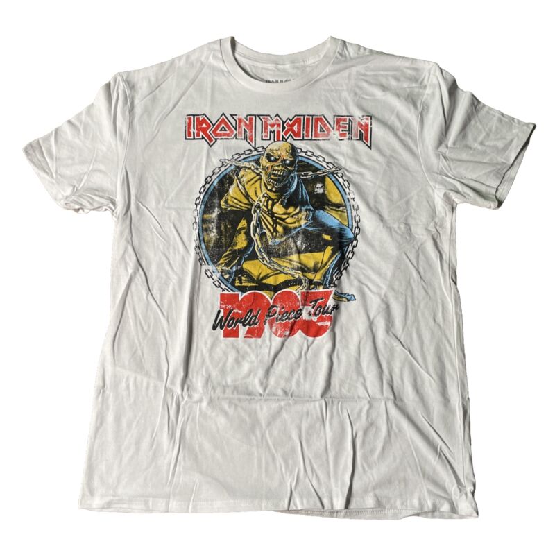 Iron Maiden T-Shirt 1983 World Piece Tour Rock Band Size XL White Retro NEW