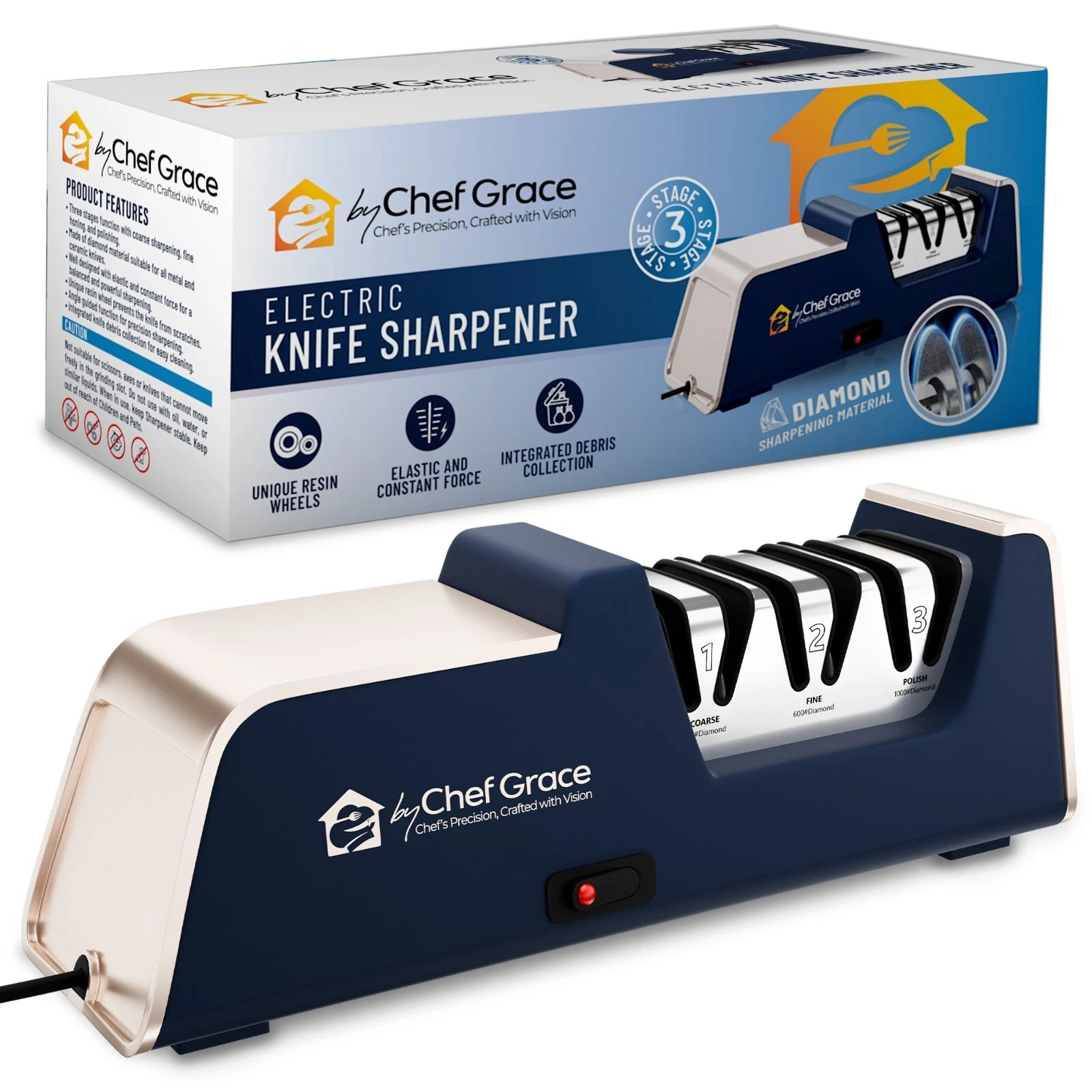 Electric Knife Sharpener Professional 3Stage Diamond Sharpener with Angle Guides
Opens in a new wind