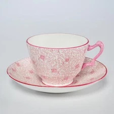 Rare Crown Staffordshire Chintz Pink Teacup and Saucer 11721 Made in England