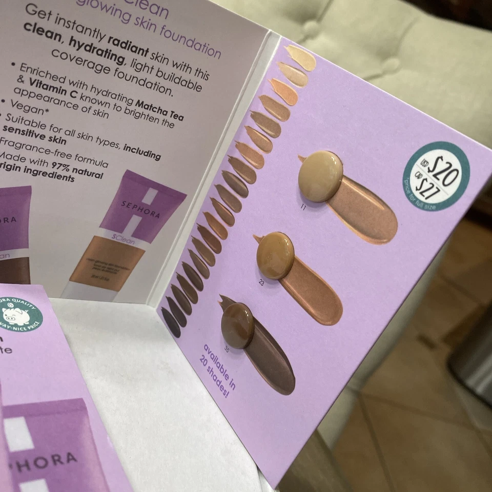 NEW 5x Sephora Collection Clean Glowing Skin Foundation Sample Card - Image 2 of 2