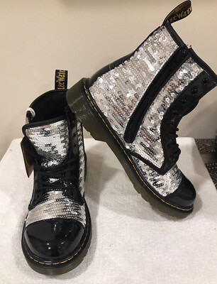 Dr Martens Pooch Silver Sequin Boots, US Mens Size 5, Wmns 6, UK 4