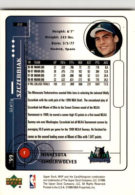 1999-00 Upper Deck MVP #212 Wally Szczerbiak