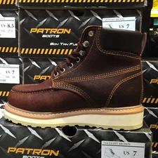 MEN'S WORK BOOTS MOC TOE GENUINE LEATHER LACE UP OIL BROWN PADDED COLLAR SOFT