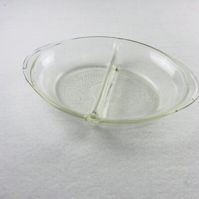 Vintage GlasBake J-239 Divided Clear Glass Serving Dish Baking Kitchen MCM