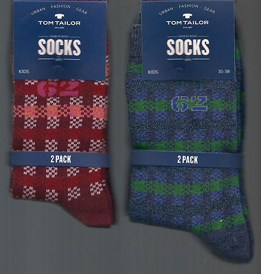 2 Paar Socken, Baumwollmix, 1x kariert  1x unifarben, div.Fb.+Gr.  *TOM TAILOR*