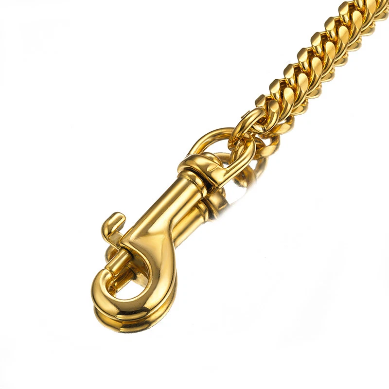 51inch Stainless steel Gold Miami Chain Leather Walking Dog Leash Lead Traning - Image 2 of 4