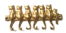 Decorative Brass Cat wall Hooks for Keys etc. Holes for mounting 3 1/4" X 7"