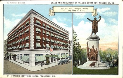 Francis Scott Key Hotel Grave & Monument ~ Frederick Maryland ~advertising 1920s