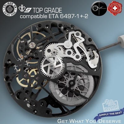 MOVEMENT CALIBRE DB9 BLACK SKELETON - compat. ETA 6497-2 TOP GRADE ,  SWISS MADE