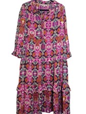 Umgee Magenta and Mustard Boho Tiered Long Sleeve Dress