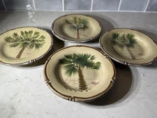 Tabletops Unlimited Bora Bora Hand Painted 8.5” Plates Set of 4 Tropical Palm