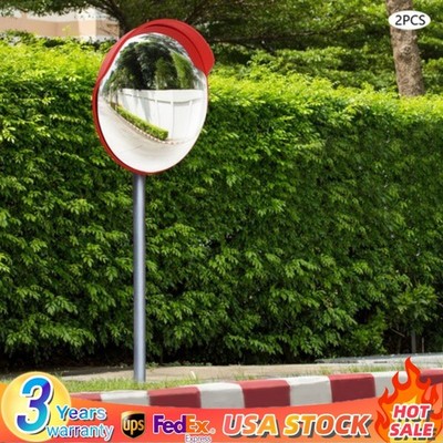 2PCS 24'' Convex Traffic Mirror Wide Angle Blind Spot Corner Road Parking Safety
