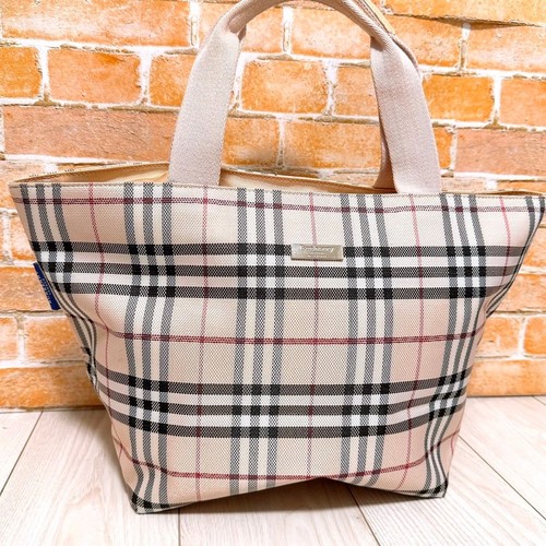 Burberry Blue Label Tote Bag Check Pattern Coated Canvas Beige From Japan