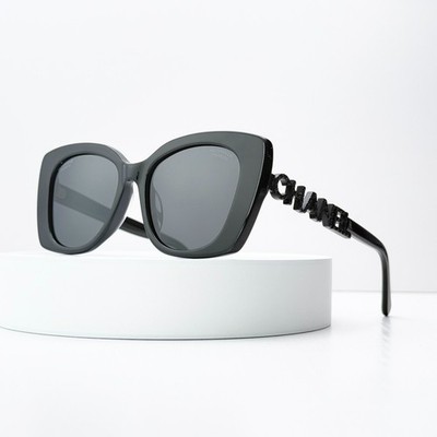 CHANEL CH5422B Polarized Sunglasses Black Frame Dark Grey Lens Unisex New