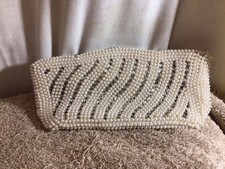 Vtg PEARL BEADED W/Gray Zipperd Closure Clutch Handbag Japan pre-owned