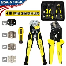 4 In 1 Wire Crimpers Ratcheting Terminal Crimping Pliers Cord End Tools Kit USA