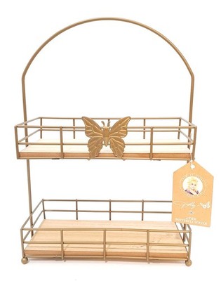 Dolly Parton 2 Tier Butterfly Server Shelf Wood and Metal Signature Hard To Find