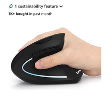 Lekvey Ergonomic Vertical Wireless Rechargeable Mouse 1600 DPI Black