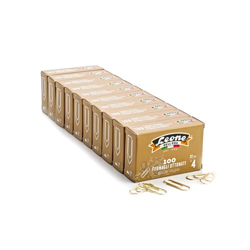 Fermagli Ottonati Leone Dell'Era N°2, Scatola Da 100 Pezzi, Made In Italy