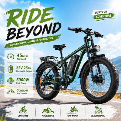 5000W Dual Motor Electric Bike for Adults Fast E Bike 45MPH 52V Mountain Bicycle