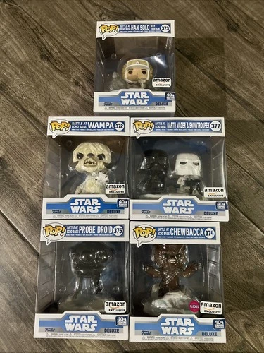 Lot Of 5 Amazon Ex. Star Wars Large Funko Pop Chewbacca Flocked,Wampa,Vader