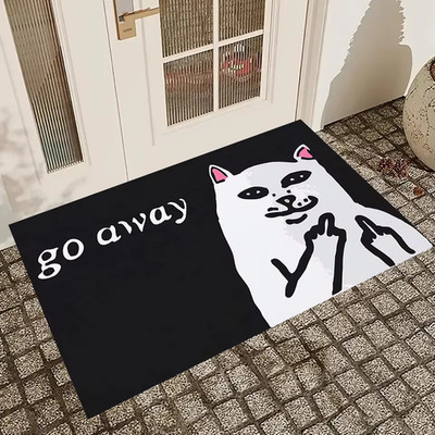 Lustige Fußmatte mit weißem Katzenmotiv - GO AWAY - weich und langlebig - als Geschenk