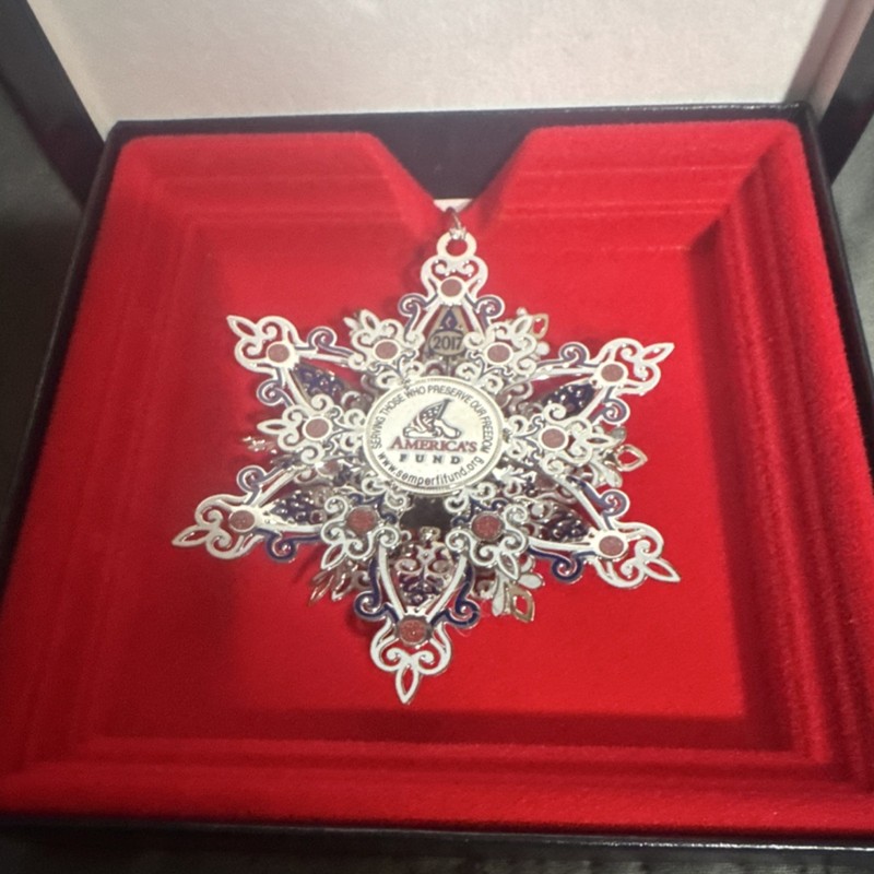 Semper Fi Fund America's Fund 2017 Metal Snowflake Ornament Silver Red Blue