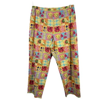 Sharon Young Vintage Fruit Floral Patchwork Print Straight Leg Pants Multicolor