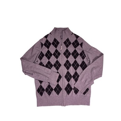 Y2K Emo Skater Zip Up Sweater Marc Ecko Cut & Sew Argyle Alternative Mens Medium