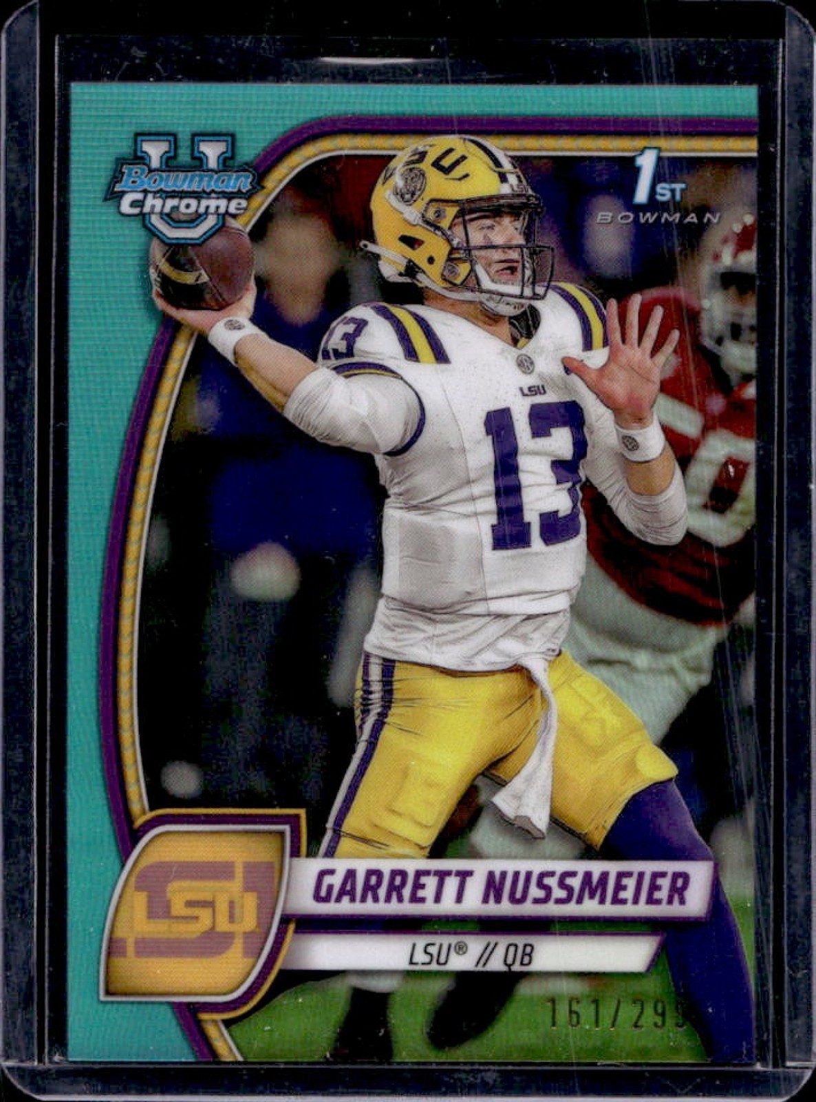 2024 Bowman Chrome University Garrett Nussmeier Aqua Refractor 1st #/299 Tigers