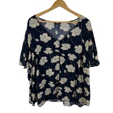 Chaps Floral Blouse Size 3X Navy Lightweight Boho Stretch Office Comfy Boho