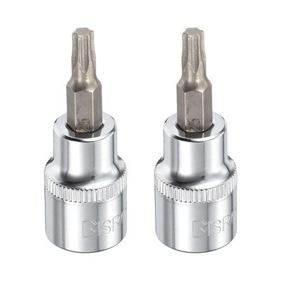 2pcs T25 Torx Bit Socket 3/8'' Drive 6 Point Star Screw Driver Socket Wrench
