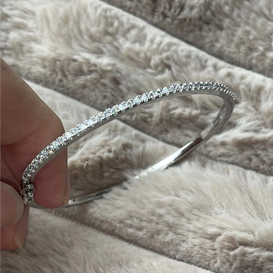 Brazalete brazalete de plata de ley 925 con circonitas para mujer tono oro rosa joyería fina Foto 4 de 4