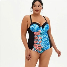 TORRID One Piece Slim Fix Technology Bathing Suit, Size 1 DD/DDD, Hibiscus Water