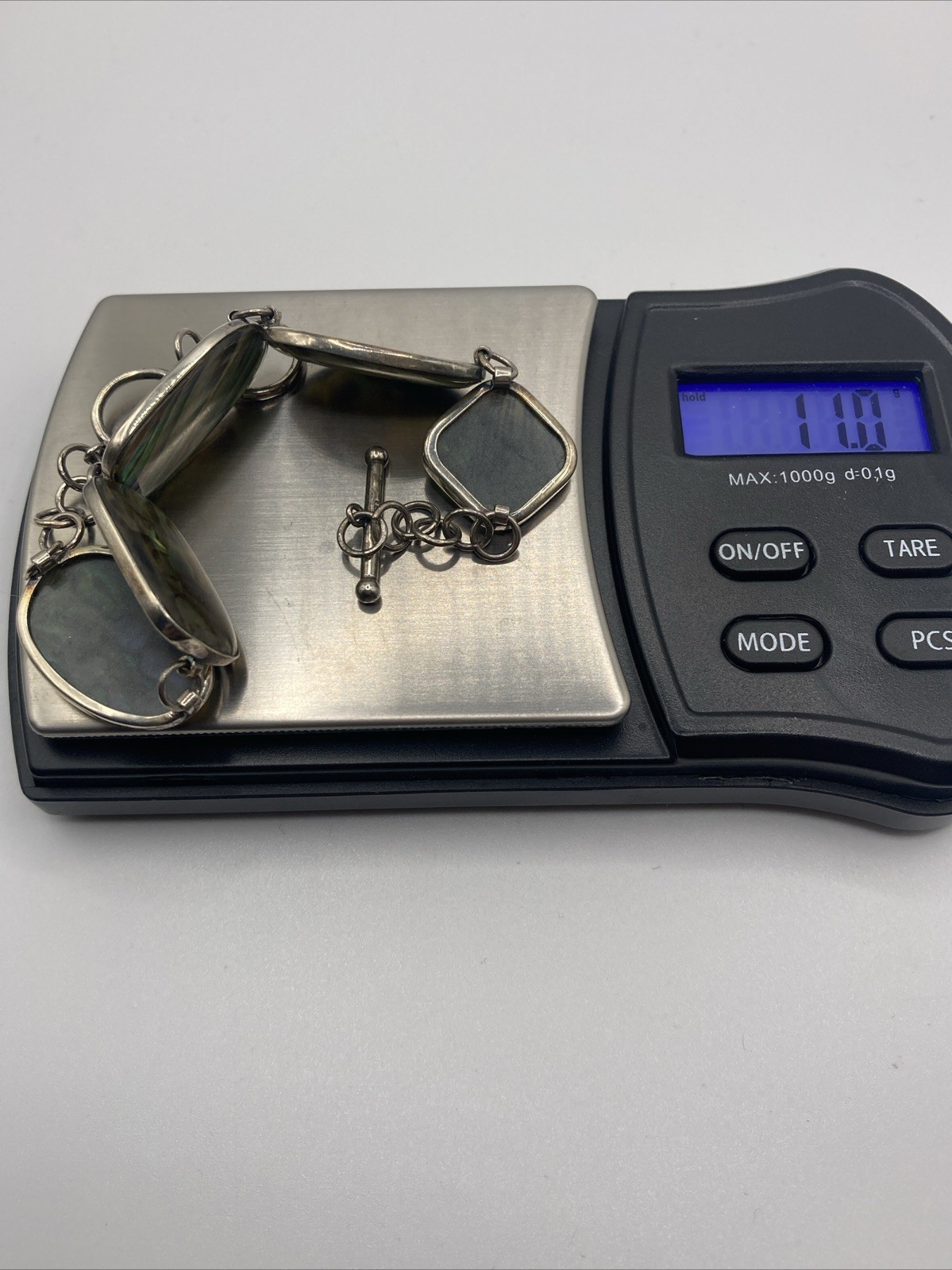 Abalone Shell Bracelet Toggle Closure Silver Meta… - image 6