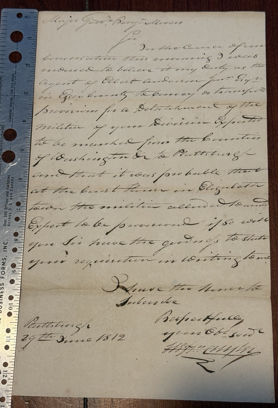 General Benjamin Mooers War 1812 Order. Plattsburgh New York