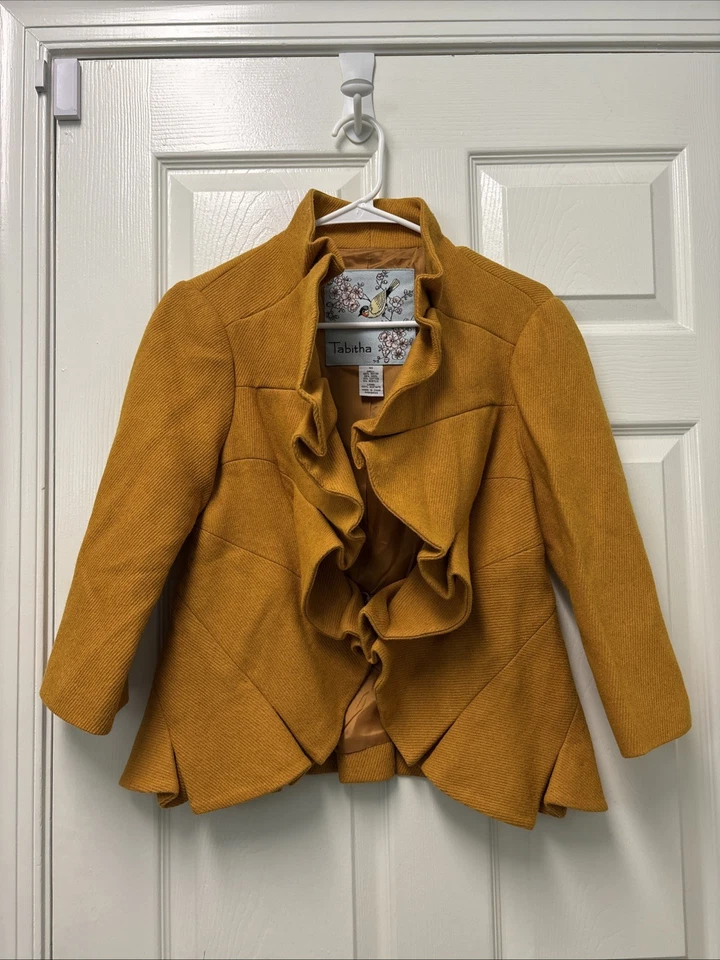 Куртка блейзер Anthropologie Tabitha шерстяная смесь терраса дом оборки горчица 10 - Изображение 2 из 4
