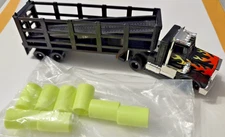 TYCO TCR JAM Slot Car Flamed Peterbilt Semi Trailer and Barrels 1993 NEW